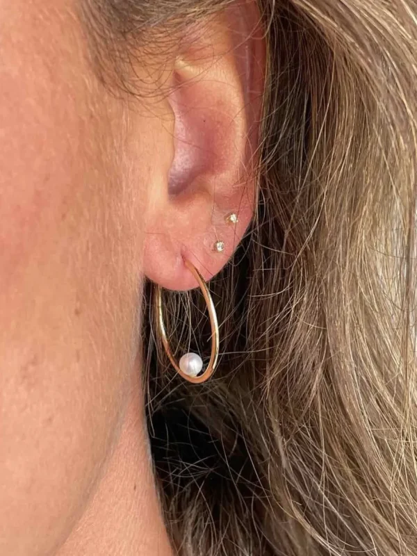 Roman Joyero Pendientes<Argollas oro amarillo SOEL huecas en 18 kilates con perla