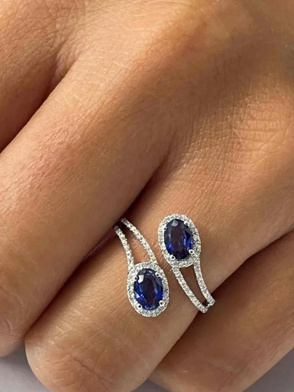 Roman Joyero Anillos<BRAMADOR anillo oro blanco brillantes y ovales tu y yo en color