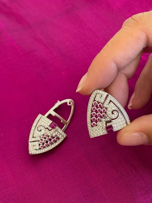 Roman Joyero Broches | Pendientes<Broche DUBAI desmontable en pendientes de plata 925 ml circonitas rubi