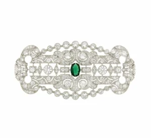 Roman Joyero Broches<Broche maravilloso LISBOA art decó de plata 925 ml con circonitas esmeraldas