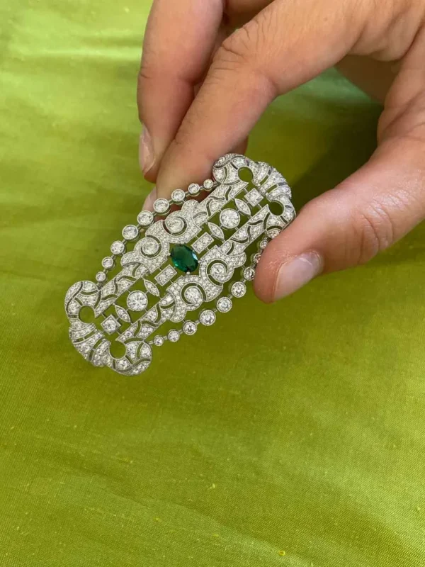 Roman Joyero Broches<Broche maravilloso LISBOA art decó de plata 925 ml con circonitas esmeraldas