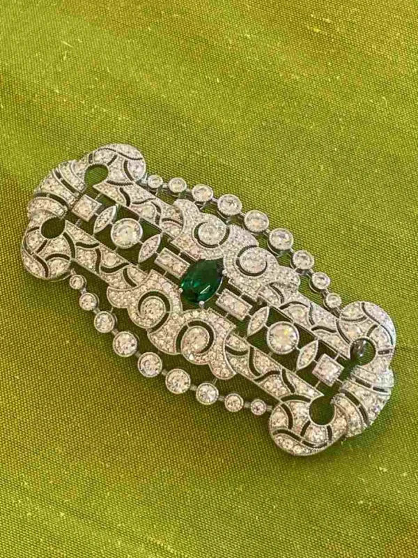 Roman Joyero Broches<Broche maravilloso LISBOA art decó de plata 925 ml con circonitas esmeraldas