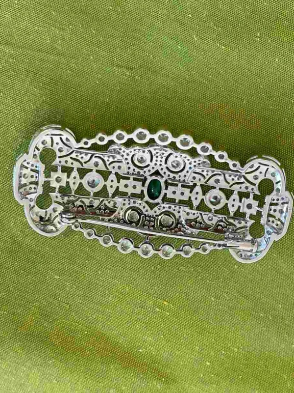 Roman Joyero Broches<Broche maravilloso LISBOA art decó de plata 925 ml con circonitas esmeraldas