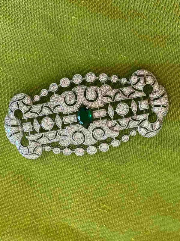 Roman Joyero Broches<Broche maravilloso LISBOA art decó de plata 925 ml con circonitas esmeraldas