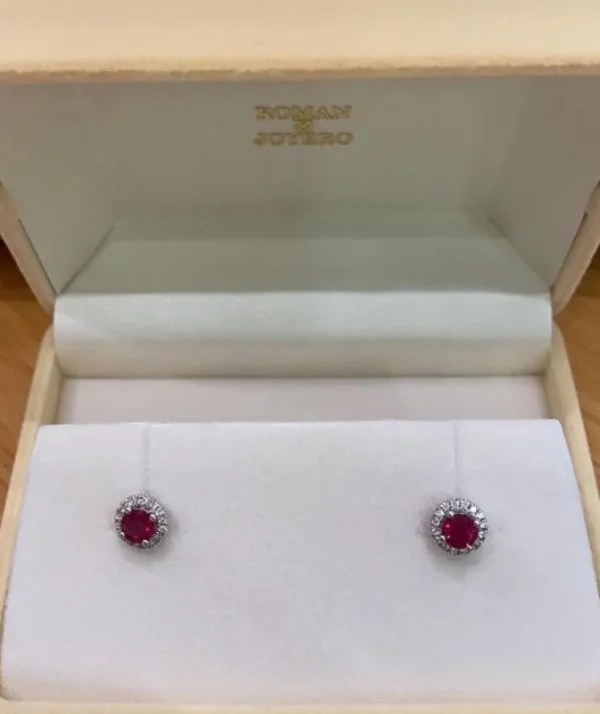 Roman Joyero Pendientes<BROGUE, pendientes cortos de diamantes y rubí