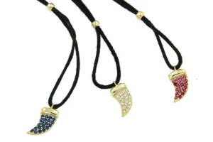 Roman Joyero Cadenas Y Gargantillas<Cadena de cuero negro, cuerno de plata y circonitas de colores