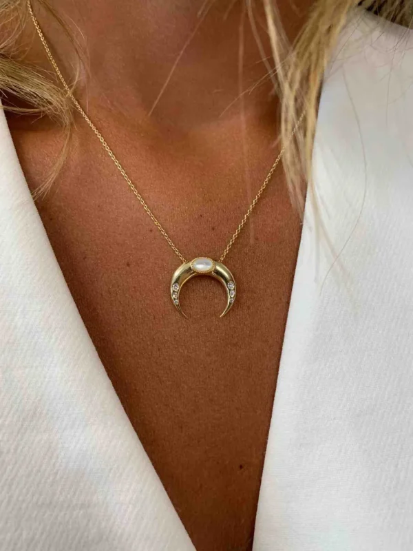 Roman Joyero Cadenas Y Gargantillas<Cadena de plata con baño de oro, luna, circonitas y piedra