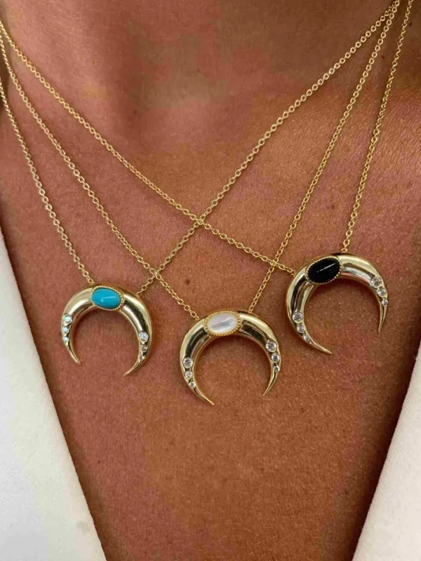 Roman Joyero Cadenas Y Gargantillas<Cadena de plata con baño de oro, luna, circonitas y piedra