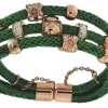 Roman Joyero Acero<CAMINANTE-F pulsera de acero y piel con 3 bandas negras y verdes.
