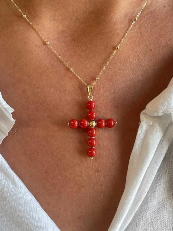 Roman Joyero Colgantes<Colgante cruz BORA BORA de oro de 18 ktes y corales