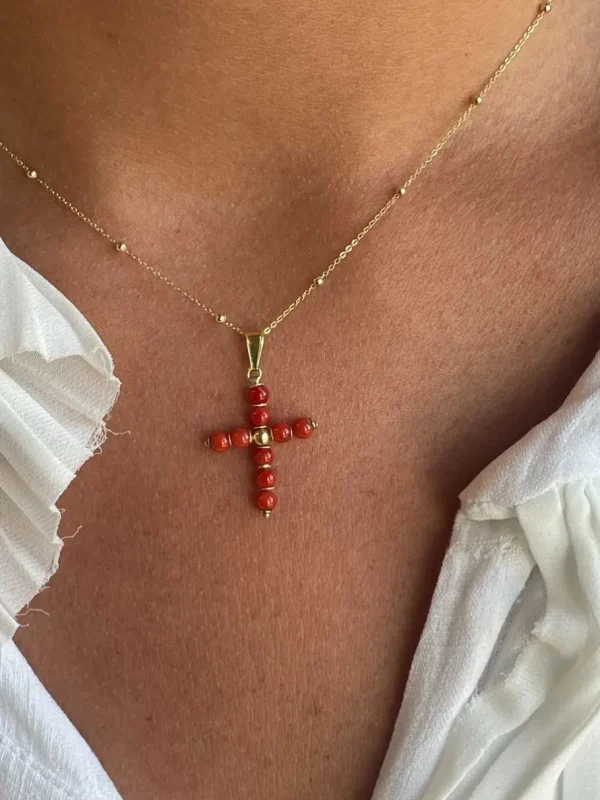 Roman Joyero Colgantes<Colgante cruz BORA BORA de oro de 18 ktes y corales