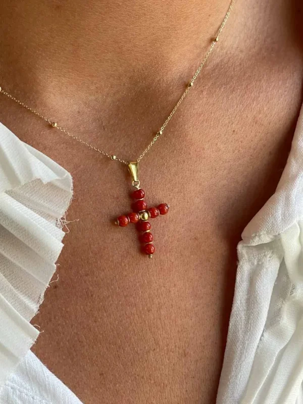 Roman Joyero Colgantes<Colgante cruz BORA BORA de oro de 18 ktes y corales