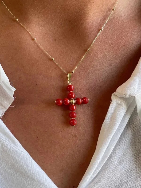 Roman Joyero Colgantes<Colgante cruz BORA BORA de oro de 18 ktes y corales
