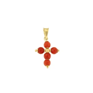 Roman Joyero Colgantes<Colgante cruz FIJI de oro de 18 kilates y corales