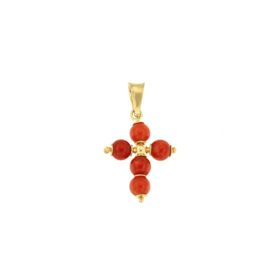 colgante_cruz_fiji_de_oro_1.webp Roman Joyero Colgantes<Colgante cruz FIJI de oro de 18 kilates y corales
