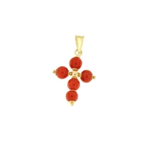 Roman Joyero Colgantes<Colgante cruz FIJI de oro de 18 kilates y corales
