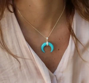 Roman Joyero Colgantes<Colgante de plata con media luna grande en onyx, nacar o turquesa