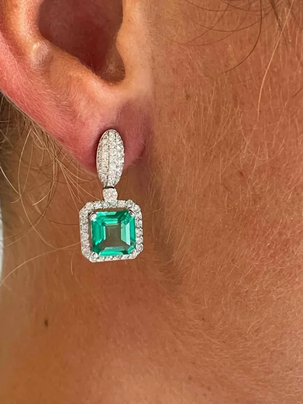 Roman Joyero Pendientes<Colgantes KIOTO, en oro blanco 18 ktes, esmeraldas y brillantes