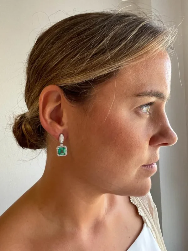 Roman Joyero Pendientes<Colgantes KIOTO, en oro blanco 18 ktes, esmeraldas y brillantes