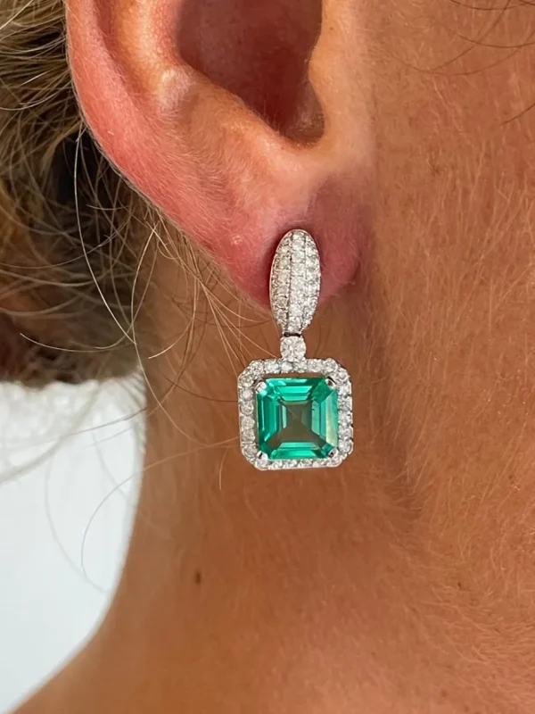 Roman Joyero Pendientes<Colgantes KIOTO, en oro blanco 18 ktes, esmeraldas y brillantes