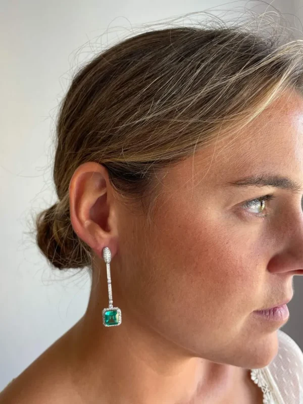 Roman Joyero Pendientes<Colgantes KIOTO, en oro blanco 18 ktes, esmeraldas y brillantes