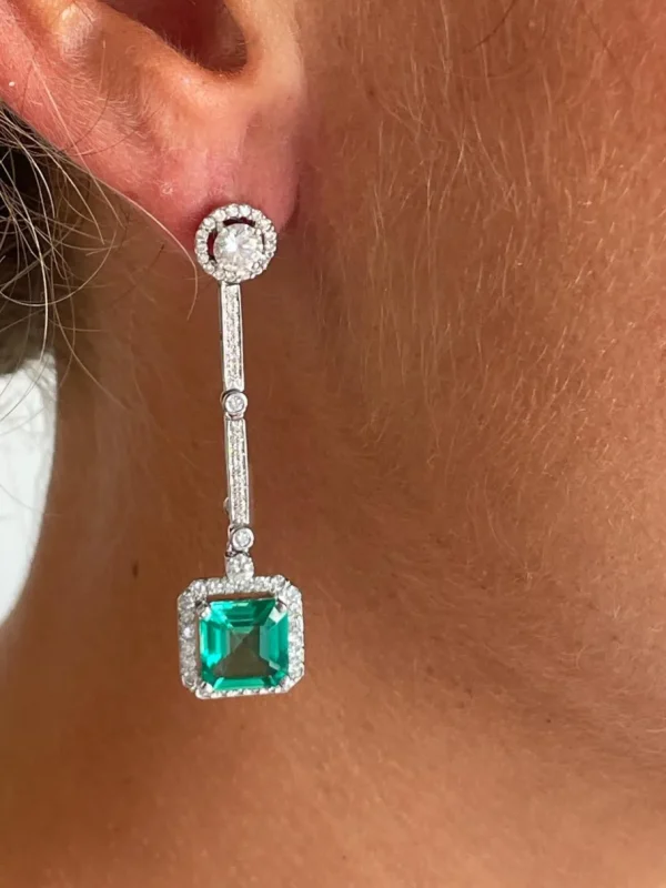 Roman Joyero Pendientes<Colgantes KIOTO, en oro blanco 18 ktes, esmeraldas y brillantes