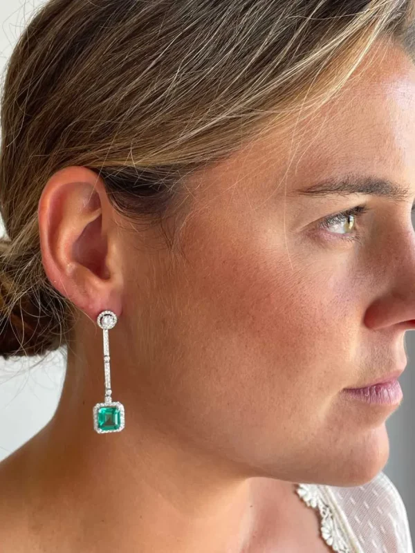 Roman Joyero Pendientes<Colgantes KIOTO, en oro blanco 18 ktes, esmeraldas y brillantes