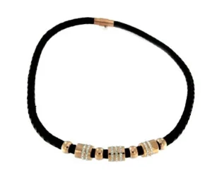 Roman Joyero Acero<Collar de acero y piel en color negro y circonitas.