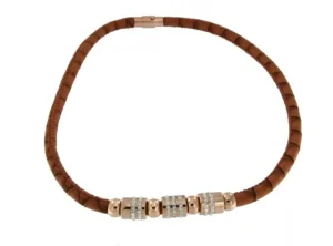 Roman Joyero Acero<Collar de acero y piel en color piel con circonitas.