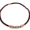 Roman Joyero Acero<Collar de acero y piel en burdeos.