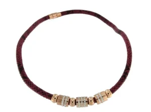 Roman Joyero Acero<Collar de acero y piel en burdeos.