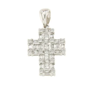Roman Joyero Colgantes<Cruz PARADA en oro blanco 18 ktes con baguettes, taipes y brillantes