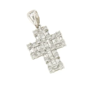 Roman Joyero Colgantes<Cruz PARADA en oro blanco 18 ktes con baguettes, taipes y brillantes