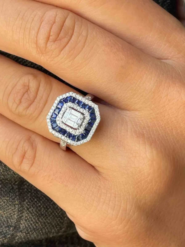 Roman Joyero Anillos<CYGNUS anillo rectangular oro blanco brillantes y zafiros