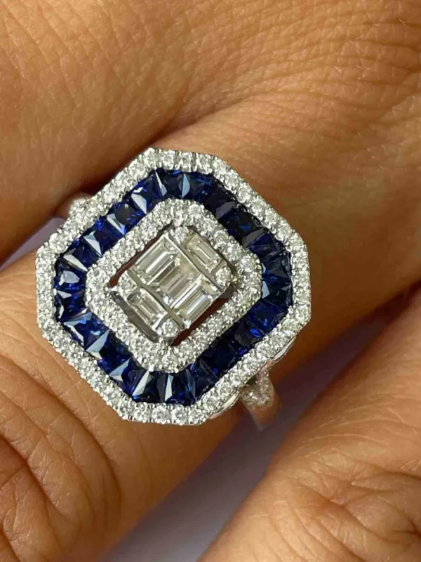 Roman Joyero Anillos<CYGNUS anillo rectangular oro blanco brillantes y zafiros