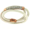 Roman Joyero Acero<DEVOTO-A pulsera de acero y piel con 3 bandas blancas y cilindro.