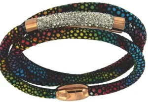 Roman Joyero Acero<DEVOTO-F pulsera de acero y piel con 3 bandas multicolor y cilindro.
