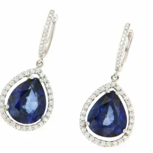 Roman Joyero Pendientes<DRANCY pendientes largos brillantes y zafiros en oro blanco 18 Kts