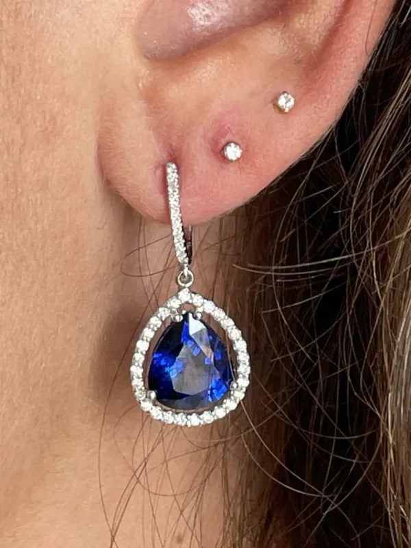 Roman Joyero Pendientes<DRANCY pendientes largos brillantes y zafiros en oro blanco 18 Kts