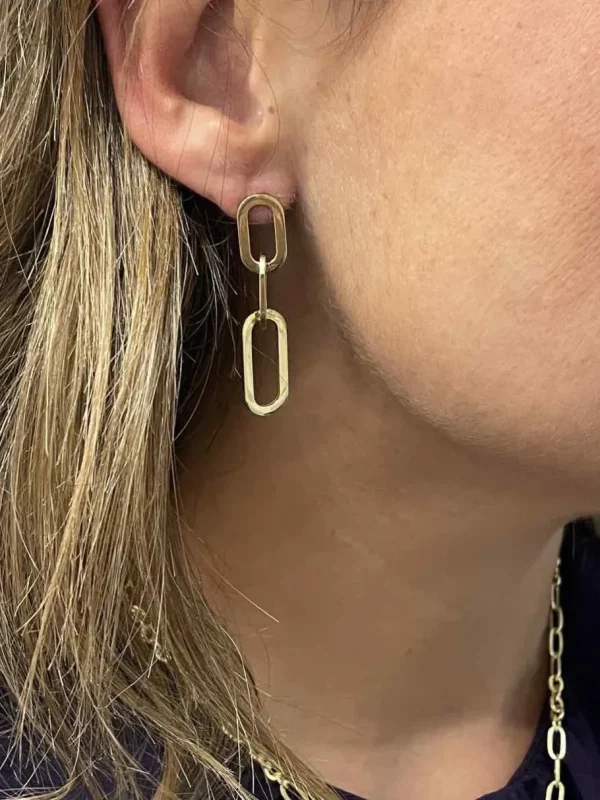 Roman Joyero Pendientes<DRERI pendiente oro amarillo 18 ktes tres eslabones grandes