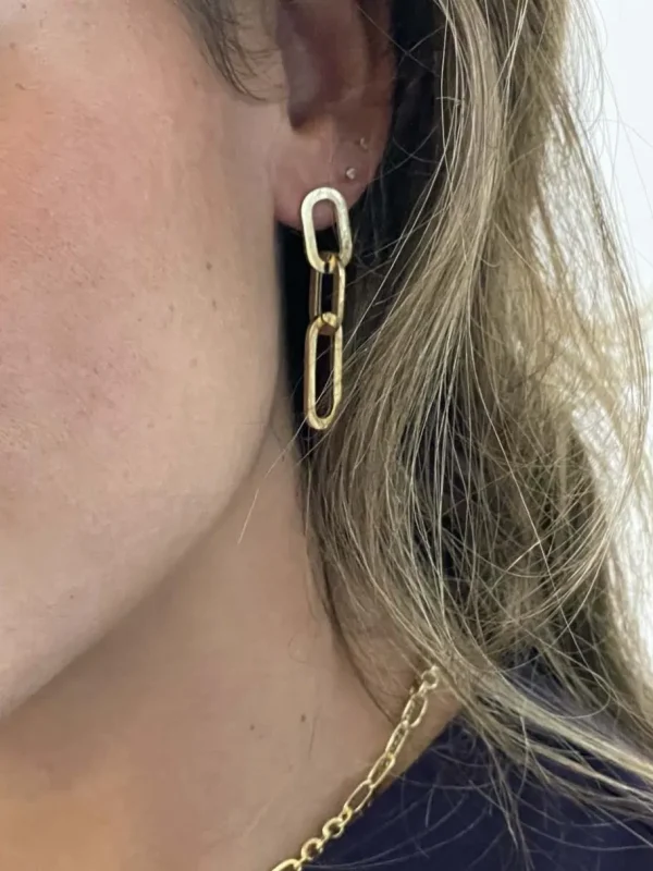 Roman Joyero Pendientes<DRERI pendiente oro amarillo 18 ktes tres eslabones grandes