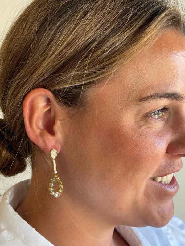 Roman Joyero Pendientes<ECLEPTICA, pendientes largos de oro amarillo con brillantes y zafiros
