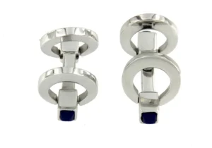 Roman Joyero Gemelos<Gemelo doble de plata para caballero con piedra lapislázuli