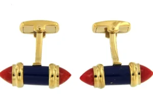 Roman Joyero Gemelos<Gemelos de plata dorada con coral y lapislázuli