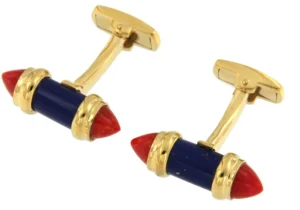 Roman Joyero Gemelos<Gemelos de plata dorada con coral y lapislázuli