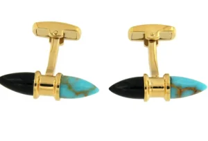 Roman Joyero Gemelos<Gemelos de plata dorados con piedras turquesa y onyx