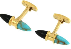 Roman Joyero Gemelos<Gemelos de plata dorados con piedras turquesa y onyx