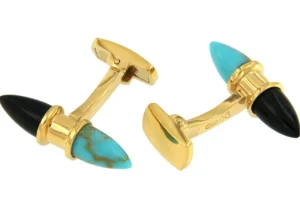 Roman Joyero Gemelos<Gemelos de plata dorados con piedras turquesa y onyx
