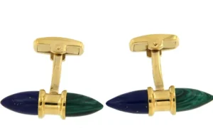 Roman Joyero Gemelos<Gemelos plata dorados con piedras malaquita y lapislázuli