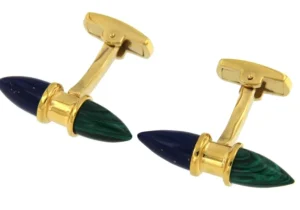 Roman Joyero Gemelos<Gemelos plata dorados con piedras malaquita y lapislázuli